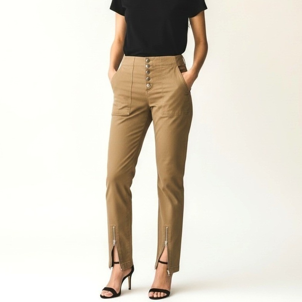 A.L.C. Utility Pants Women Size 4 Camel Tan Excellent Button Fly Ankle Zip Slim‎